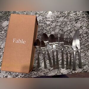 NIB Fable Matte Silver Flatware Set 10pcs